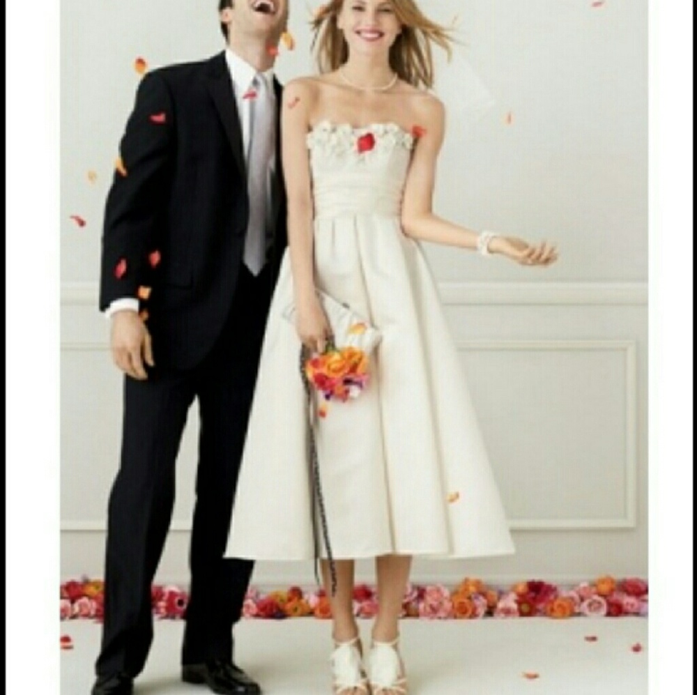 GALINA Strapess Satin Tea Length Wedding Gown